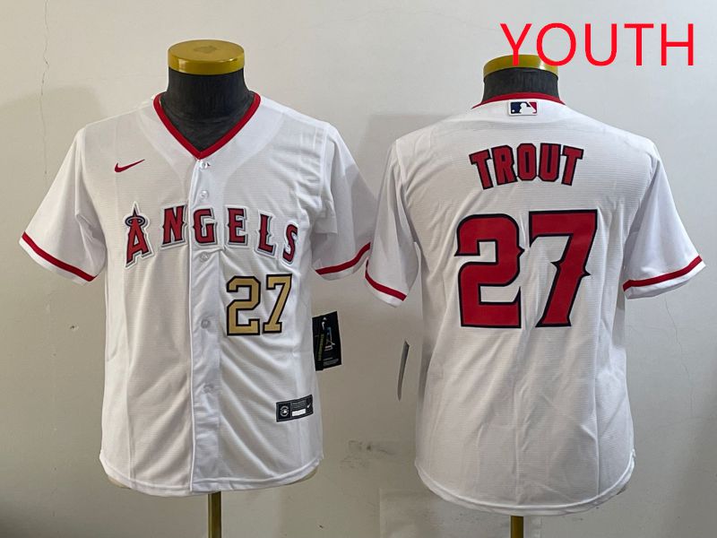 Youth Los Angeles Angels #27 Trout White Game 2025 Nike MLB Jersey style 7